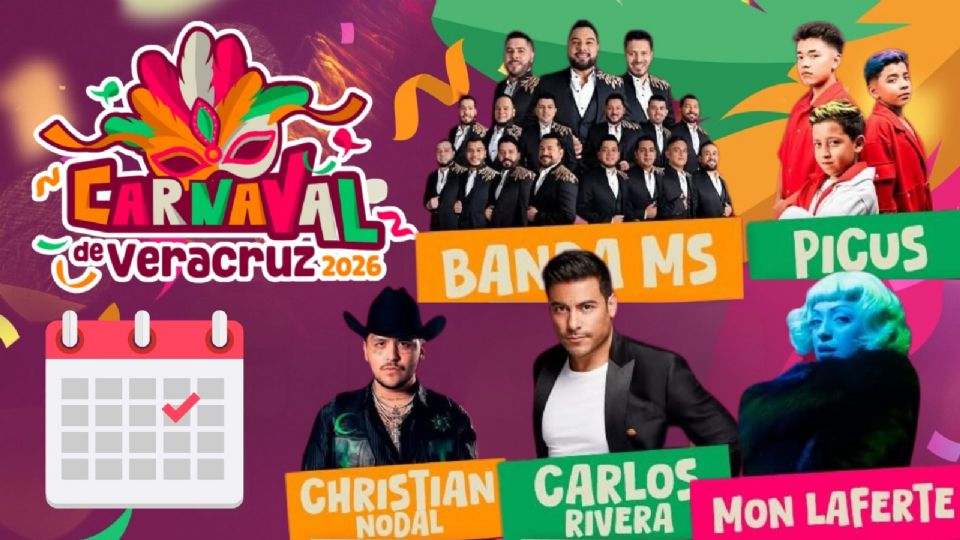 Artistas que se presentarán en el Carnaval de Veracruz 2026.
