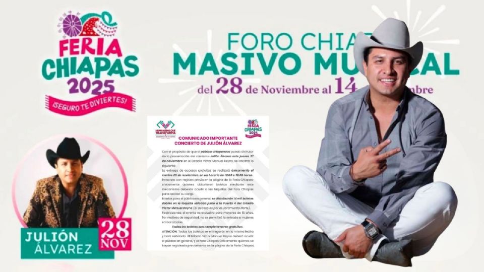 Julión Álvarez dará un concierto gratis en la Feria Chiapas 2025.