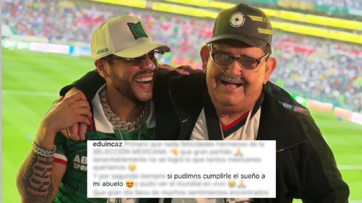 Eduin Caz cumple el sueño de su abuelito y se dejan ver en el partido México vs Inglaterra | VIDEO